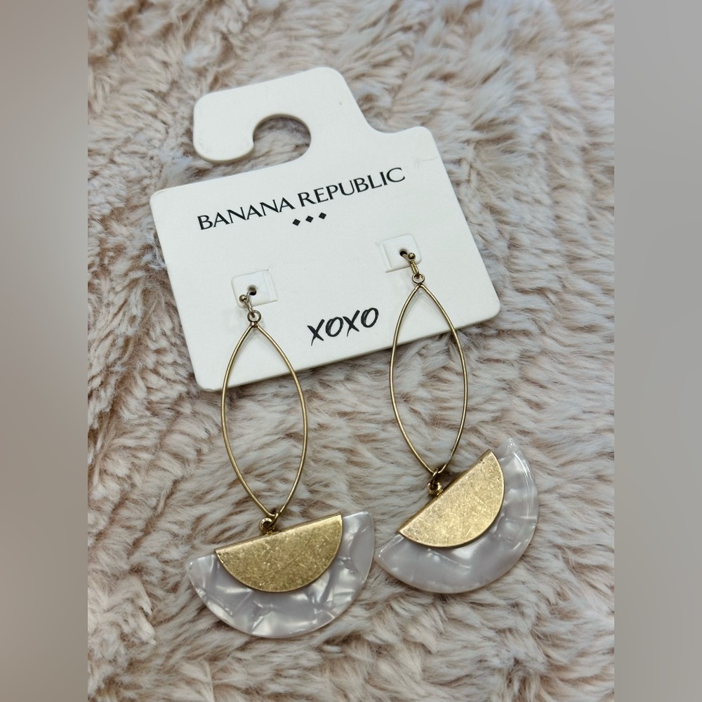 Banana Republic Gold and White Dangle Earrings